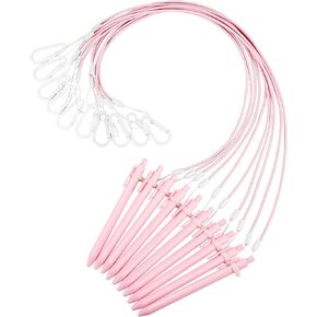 Lewtemi 10 Sets 24'' Pen Leash Pen for Clipboard, Silicone Lanyard Holder Safety Neck Strap Pen with Silicone Rings and Connection Buckle for Clipboard Pen Holder Offices Classrooms Buildings, Pink