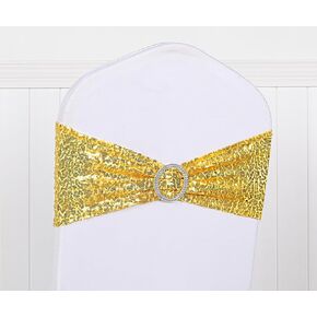 Gankar Double-Sided Silver Sequin Spandex Chair Sashes 50 Pack for Wedding Christmas Birthday Party Decoration,Silver Sashes for Chairs with Round Buckles for Chairs Decor