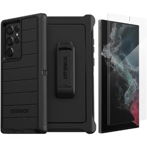 OtterBox Defender Series Case & Holster for Samsung Galaxy S22 Ultra (Only) - with Zagg Fusion Curve with D30 Screen Protector - Microbial Defense Protection - Non-Retail Packaging - Black