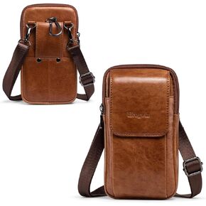 Hengwin Leather Vertical Men Cell Phone Holster Wallet Case with Belt Clip Loop Travel Messenger Bag Waist Pouch Crossbody Purse Fits for iPhone 15 Pro Max 14 Plus Samsung Galaxy A54 Note 9 8 (Black)