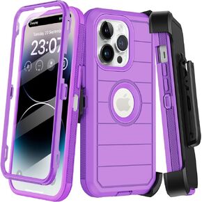 for iPhone 14 Pro Max Case with Belt Clip Holster,Built-in Screen Protector,Heavy Duty Shockproof Military Grade Protective Phone Cover with Kickstand for Apple iPhone 14 Pro Max 6.7" (Black)