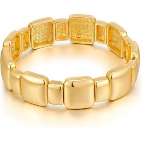 Gold Chunky Stretch Bangle Bracelet for Women Gold Polished Wide Square Stretch Bracelets Jewelry Gifts
