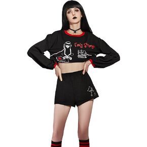 Emily the Strange Womens Pajama Set Cartoon Print Loungewear Set Comfy Long-Sleeve Homewear