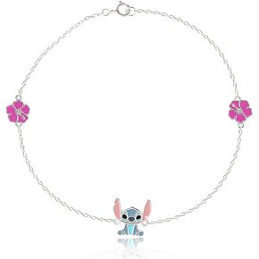 Disney Stitch Anklet Sterling Silver Ankle Bracelet for Women Official License, 9" Womens Anklet