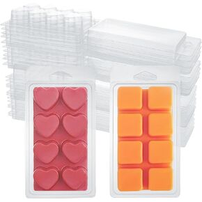 150 Pack Wax Melt Containers 8 Cavity Clear Empty Plastic Wax Melt Clamshells Molds - 75 Pack Heart Molds & 75 Pack Cube Molds Tray for Tarts Wax Melts