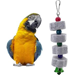 1 Pack Parrot Chewing Toy, Bird Beak Grinding Stone with Random Color of Bells for African Greys & Conure Eclectus Budgies Parakeet Cockatiel Hamster Chinchilla Rabbit