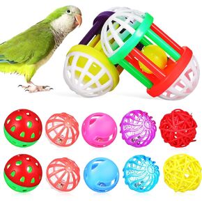 POPETPOP Bird Ball Toy - 12Pcs Plastic Pet Toy for Parakeet, Parrot, Finch Foraging & Preening - Colorful Training Bell Balls