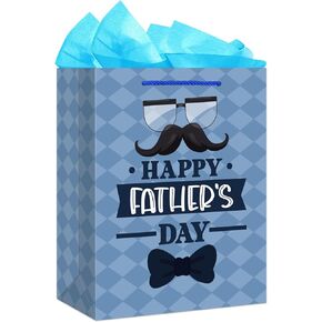 D4DREAM Fathers Day Gift Bag with Tissue Paper 11.5" Happy Father's Day Paper Gift Bags for Dad from Son Daughter Large Father's Day Gift Bag with Handle for Husband Dad Daddy Father Papa Grandpa