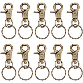 PH PandaHall Swivel Snap Hooks with Key Rings, 10pcs Iron Lobster Claw Clasps Swivel Lanyards Trigger Snap Hooks Strap with 1 Inch Flat Split Key Rings for Keychain DIY Bags, Antique Bronze