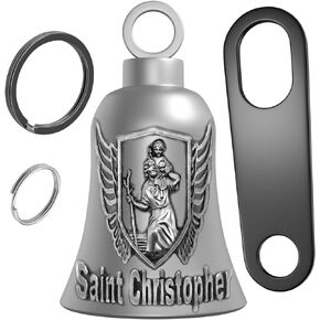 Motorcycle St Christopher Guardian Luck Bell Biker Car Key Chain Ring Accessories with Motorcycle Bell Hanger