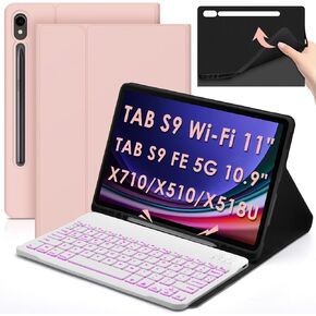 DETUOSI Backlit Keyboard Case for Samsung Galaxy Tab S9 11"/ S9 FE 10.9" (Wi-Fi/ 5G LTE) 2023 Android Tablet with S Pen Holder | Soft TPU Back Cover | Magnetic Closure | Wireless Detachable Keyboard