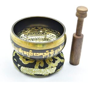 3.75" Tibetan Meditation Yoga Singing Bowl Green Set with free Wooden Mallet and Silk Cushion from Nepal, Singing bowls. (Black)