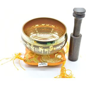3.75" Tibetan Meditation Yoga Singing Bowl Green Set with free Wooden Mallet and Silk Cushion from Nepal, Singing bowls. (Black)