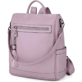 UTO Women Anti-Theft Backpack Purse PU Washed Leather Ladies Tassels Convertible Rucksack Shoulder Bag Grey