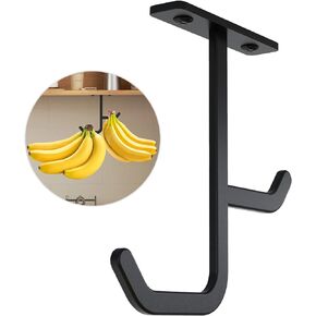 Banana Hook Under Cabinet, Banana Hanger to Keep Bananas Fresh, Metal Banana Holder Hook Under Cabinet, Space Saving, Screw-Mounted Black