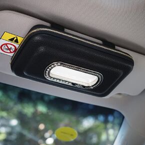 Car Tissue Holder, Visor Mask Holder, Sun Visor Napkin Holder, Car Mask Dispenser, Premium Leather Tissue Holder for Car SUV Truck (Black)