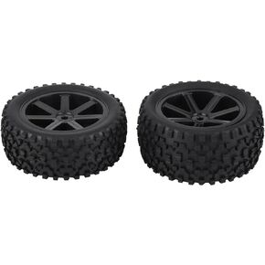 Alomejor 4 Pcs 1/10 RC Truck Rubber Tire RC Monster Truck Wheels Front and Rear Wheel Set for Various Types of RC Cars(Black)
