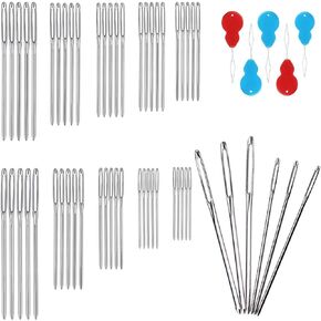 100 قطعة من إبر الحياكة الكبيرة، 10 مقاسات من إبر الحياكة، إبر الخياطة اليدوية للتطريز المزخرف، إبر الحياكة اليدوية مع 5 قطع من الخيوط لمشاريع الكروشيه in Kuwait