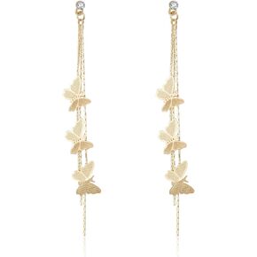 KRUCKEL Golden Butterfly Earrings | Sterling Silver Crystal Stud Dangle | Hypoallergenic Jewelry for Women | Wedding, Birthday