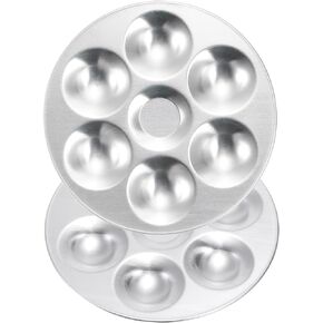 PATIKIL 6 Well Paint Tray Palette, 2 Pack Washable Paint Palette Aluminum Paint Tray Round for Watercolor Painting Art Class Craft DIY Project, Silver
