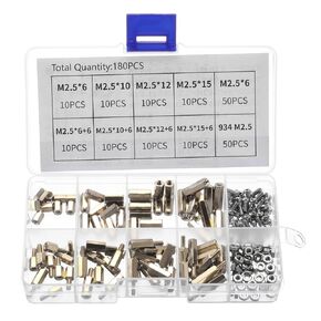 MECCANIXITY 180pcs M2.5 Male Female Hex Brass Standoff Screw Nut Assortment Kit for PCB Motherboard Electronics