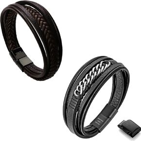 murtoo Classic Leather Bracelet New Leather Bracelet with Steel Chain