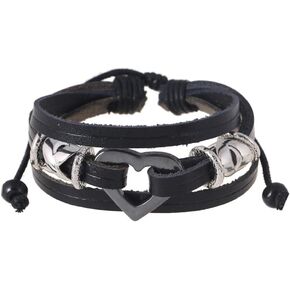 Dmaiy Leather Love Bracelet Beaded Couples Bracelets Hand Woven Bracelet Layered Black Wrist Jewelry for Women and Girls Gift