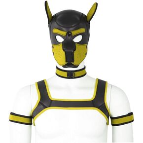 Adults Neoprene Puppy Hood Custom Animal HeadMask Novelty Costume Dog Hood Mask,Collar,Armband andHarness Set (Black)