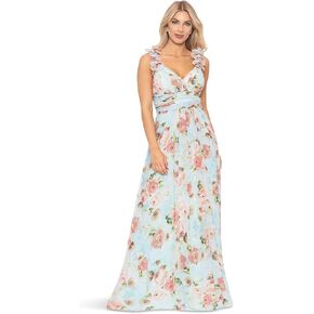 Betsy & Adam Womens Chiffon Floral Evening Dress