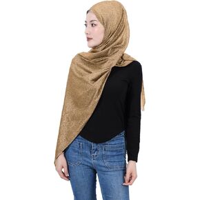 PeacePray Premium Large Shimmer Gold Cotton Hijab for Women, Light Soft Muslim Head Scarf, Shine Bright Like a Star River
