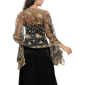 Ladiery Sequin Stars Moons Shawls and Wraps for Evening Dresses,Women sparkly Sheer Mesh Wedding Shawls for Evening Party