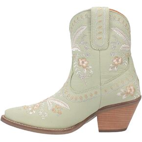 Dingo Womens Primrose Embroidered Floral Snip Toe Casual Boots Ankle Mid Heel 2-3" - Green