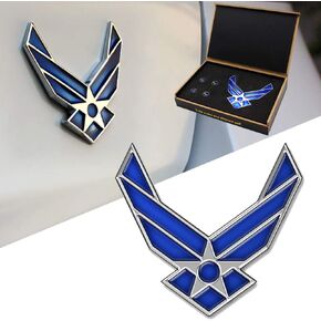 Dsycar 2 Pack Metal U.S. Air Force Wings Black Chrome Auto Emblem Car Sticker and Decal Badge & Bonus 4 Air Force Logo Tire Valve Stem Caps (2 Pack/Black Air Force Emblem)