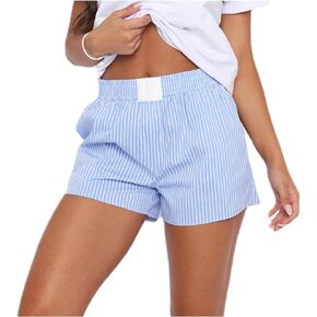 Women Y2K Lounge Shorts Elastic Waist Cute Striped Pajama Shorts Summer Pinstripe Print Boxer Shorts Going Out Pants