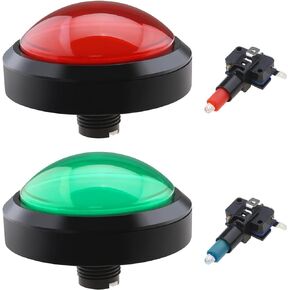 The Lord of the Tools 2PCS 100mm Big Dome 12V LED Illuminated Push Buttons with Micro Switch for Arcade Machine Video Games Parts (Red & Green)
