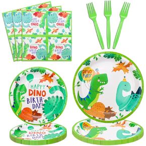 160 Pack Dinosaur Birthday Party Supplies Set Dinosaur Themed Tableware Set Dino Happy Birthday Plates Dinosaur Plate Dinosaur Napkins Dino T-Rex Party Decoration Set Serves 40