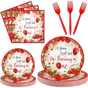 Sunnyray 96 Pieces Berry First Birthday Party Decorations a Berry Sweet Girl Is Turning One Party Supplies Strawberry Theme 1st Birthday Tableware Set Dessert Plates Napkins Forks for 24 Guests