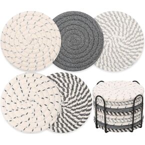 10 Pieces Coasters for Drinks, Absorbent Drink Coasters with Holder, Coffee Table Coaster Set for Home Decor, Apartment Decor Aesthetic, Living Room Essentials, 4.3 Inches
