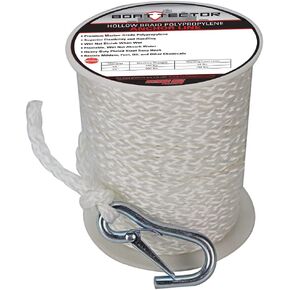 Extreme Max 3006.2063 BoatTector Hollow Braid MFP Anchor Line with Snap Hook - 1/4" x 50', White