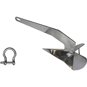 US Stainless Stainless Steel 316 Delta Anchor 8.8lbs (4kg) Marine Grade Polished Boat Anchor with 5/16" (8mm) Bow Shackle