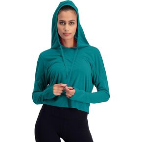 Three Sixty Six Dry Fit Crop Tops for Women - Long Sleeve Crop Top Hoodie - Women's Workout Pullover Top with Thumb Holes