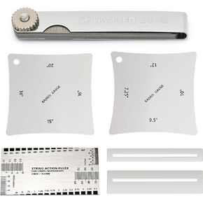 Holmer Guitar Luthier Tools with 15 Blades Feeler Gauge Metric, String Action Gauge Ruler, Fingerboard Fretboard Radius Gauge Measuring Tool, 2 Fingerboard Guard Protectors. (Chrome)