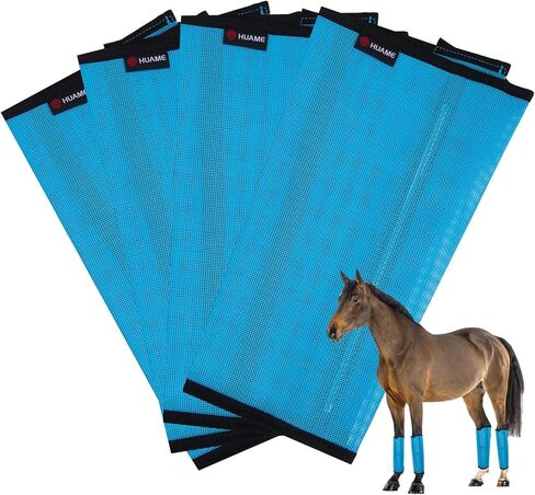 مجموعة من 4 أحذية طيران للخيول، تصميم شبكي بلاستيكي مسامي، لوازم الحصان لتقليل الدوس وتلف الحافر وتعب الساق (أزرق مائي) in Kuwait