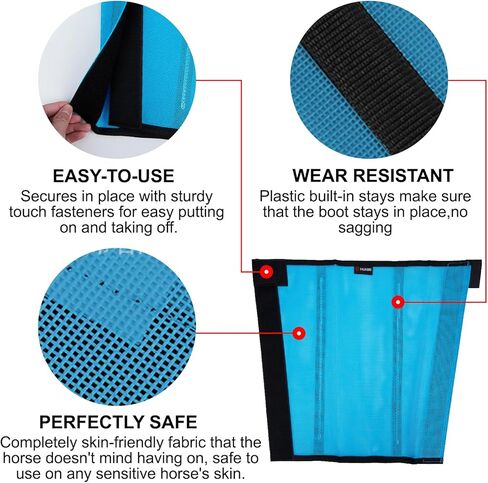 مجموعة من 4 أحذية طيران للخيول، تصميم شبكي بلاستيكي مسامي، لوازم الحصان لتقليل الدوس وتلف الحافر وتعب الساق (أزرق مائي) in Kuwait