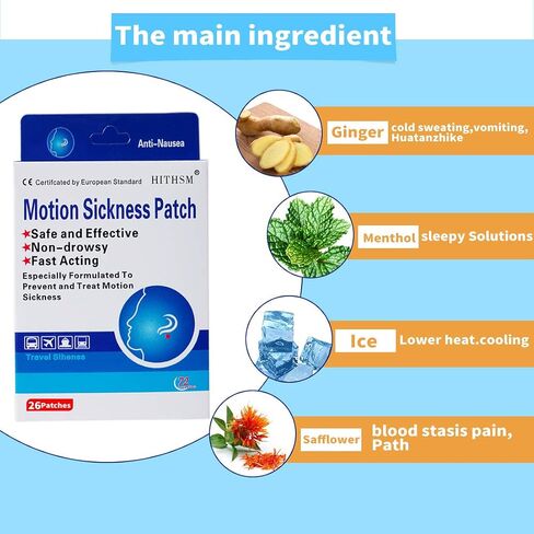 Motion Sickness Patch,26 Patches Works to Relieve Vomiting,Nausea,Dizziness & Other Symptoms Resulted from Sickness of Cars,Ships,Airplanes,Cruise,Trains & Other Forms of Transport Movement in Saudi Arabia