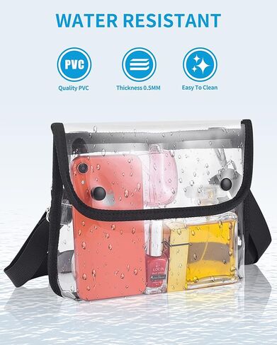 Lyingflat Clear Purse معتمدة على الاستاد، حقيبة شفافة مع أزرار مغناطيسية، حقيبة كروس شفافة للمدرسة والحفلات الرياضية والسفر والعمل - أسود in Kuwait