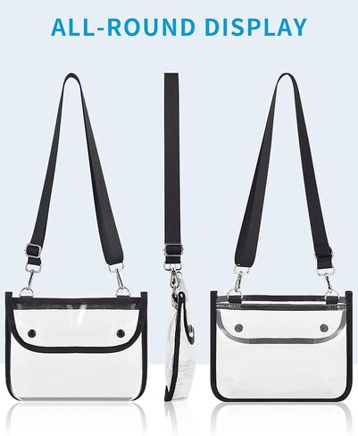 Lyingflat Clear Purse معتمدة على الاستاد، حقيبة شفافة مع أزرار مغناطيسية، حقيبة كروس شفافة للمدرسة والحفلات الرياضية والسفر والعمل - أسود in Kuwait