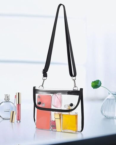 Lyingflat Clear Purse معتمدة على الاستاد، حقيبة شفافة مع أزرار مغناطيسية، حقيبة كروس شفافة للمدرسة والحفلات الرياضية والسفر والعمل - أسود in Kuwait