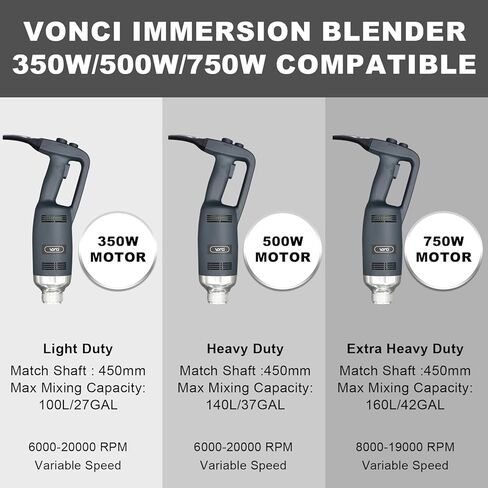 خلاط الغمر التجاري VONCI بقدرة 500 واط، عمود قابل للإزالة مقاس 15.7 بوصة SUS 304، خلاط يدوي عالي التحمل مع سرعة متغيرة 6000-20000 دورة في الدقيقة، خلاط كهربائي احترافي لاستخدام مطبخ المطعم. in Kuwait