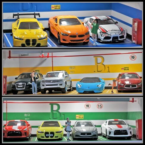 علبة عرض خالية من التجميع للعجلات الساخنة 1:64 نموذج Diecast عرض سيارة ديوراما موقف سيارات مصغر مشهد المرآب علبة الثقاب سيارات لعبة تخزين الغبار مع أضواء USB (أزرق) in Kuwait